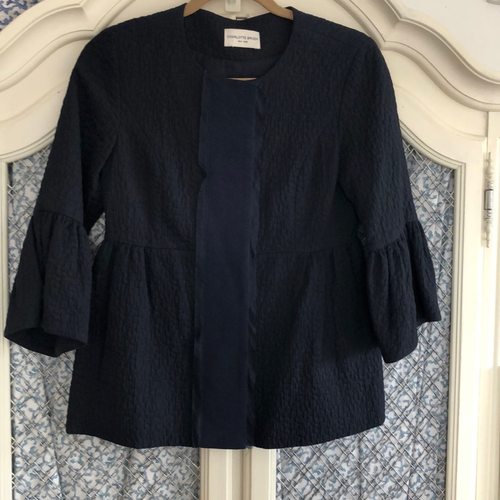 Charlotte Brody Navy ruffle sleeve jacket